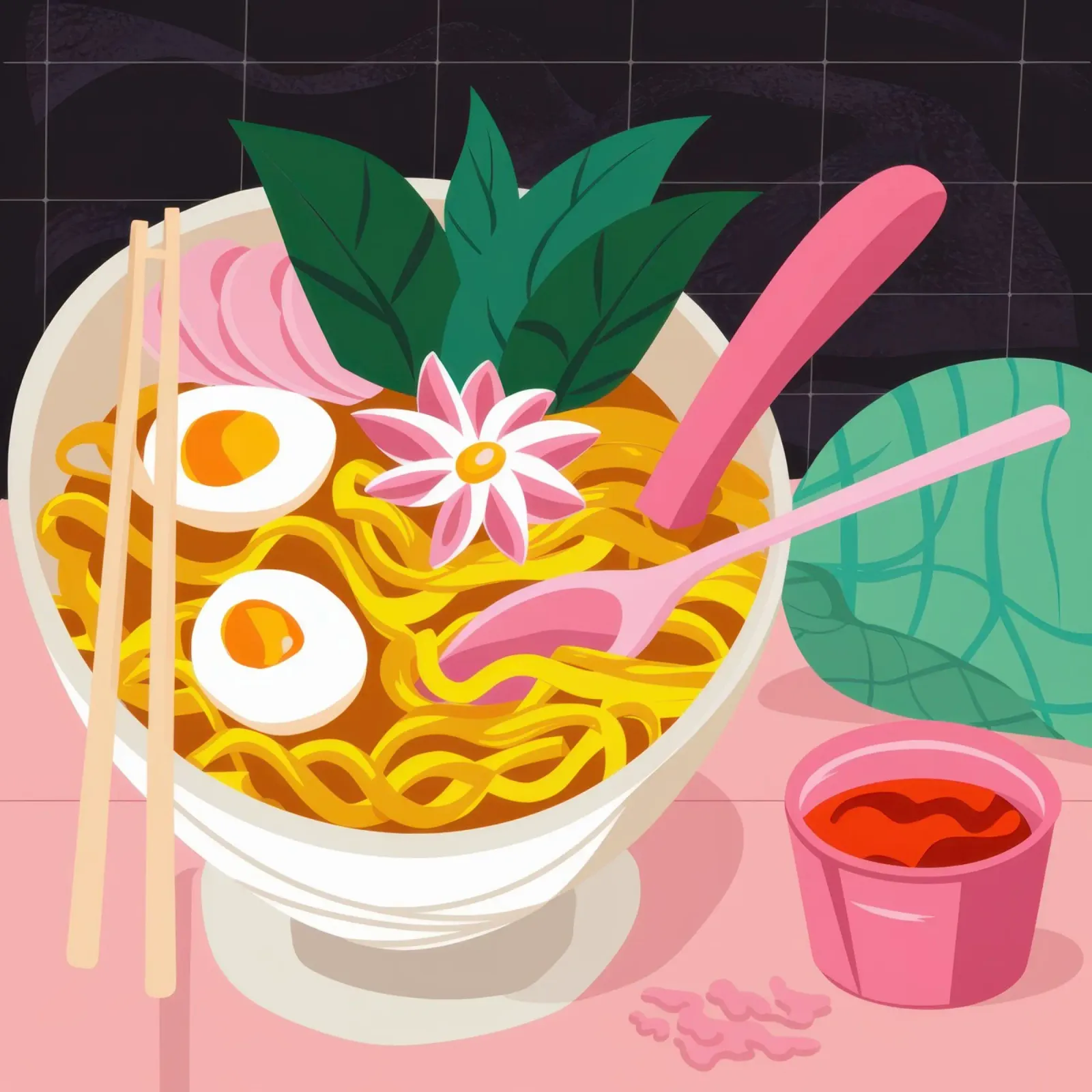 Ciotola di ramen rosa poster da Frame Aura