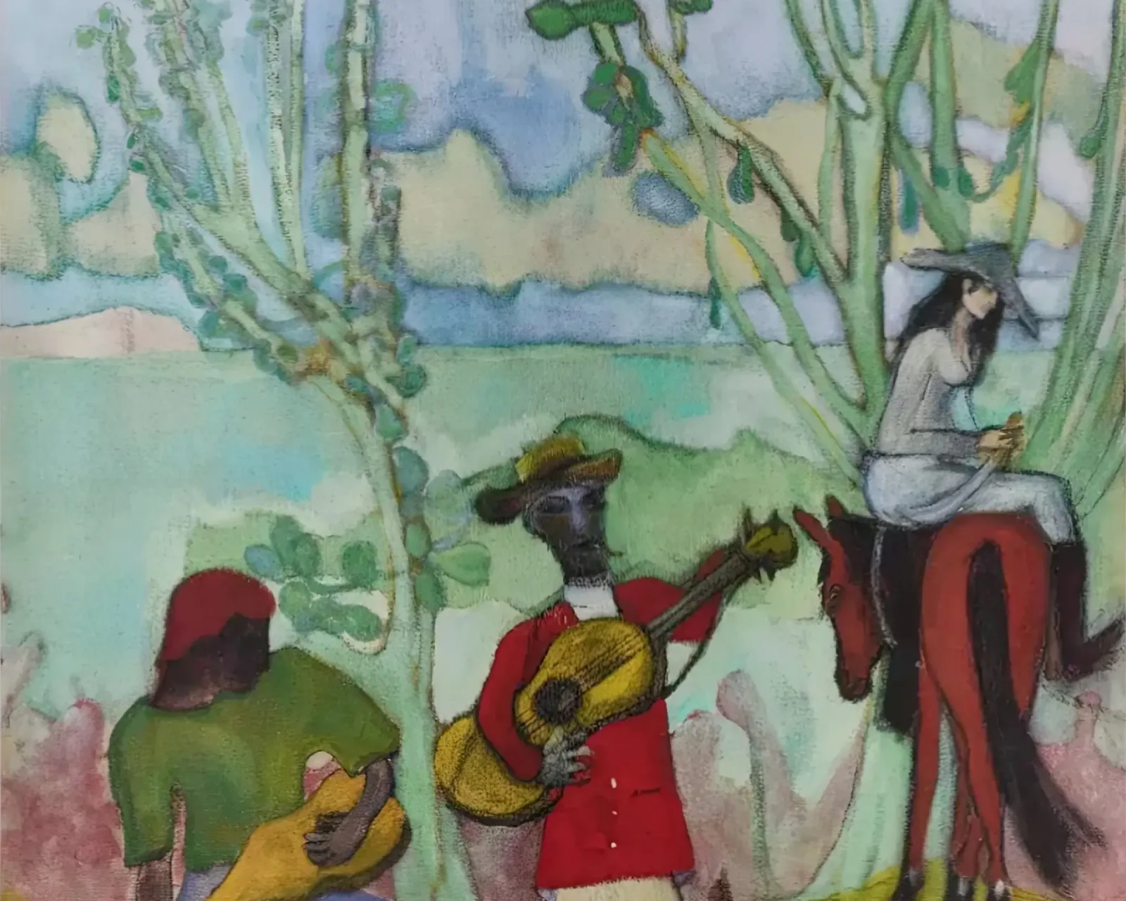 Peter Doig - Musik 2 Bäume 2023 Leinwand mit Schattenfugenrahmen von Milfordpaint
