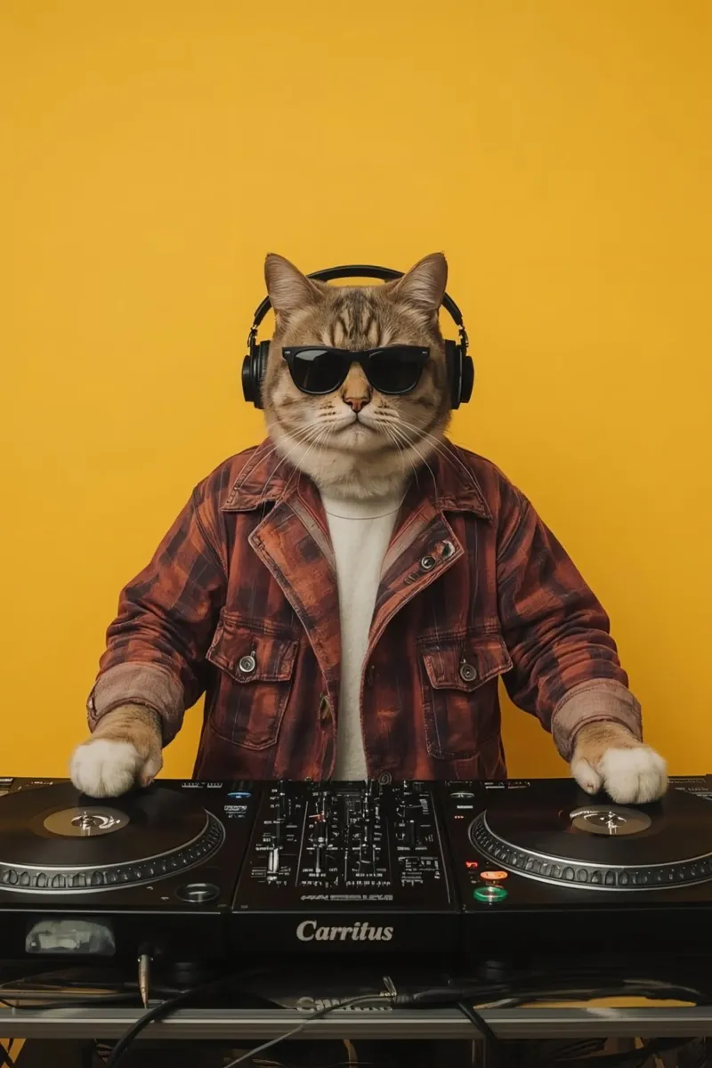 Kat verkleed als DJ met draaitafels canvas met Baklijst van DesignDoodle