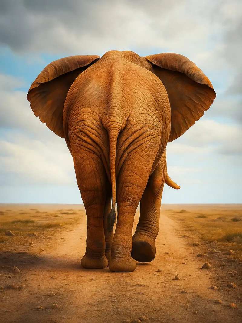 rear view of an elephant walking canvas with Floater frame by landtengs