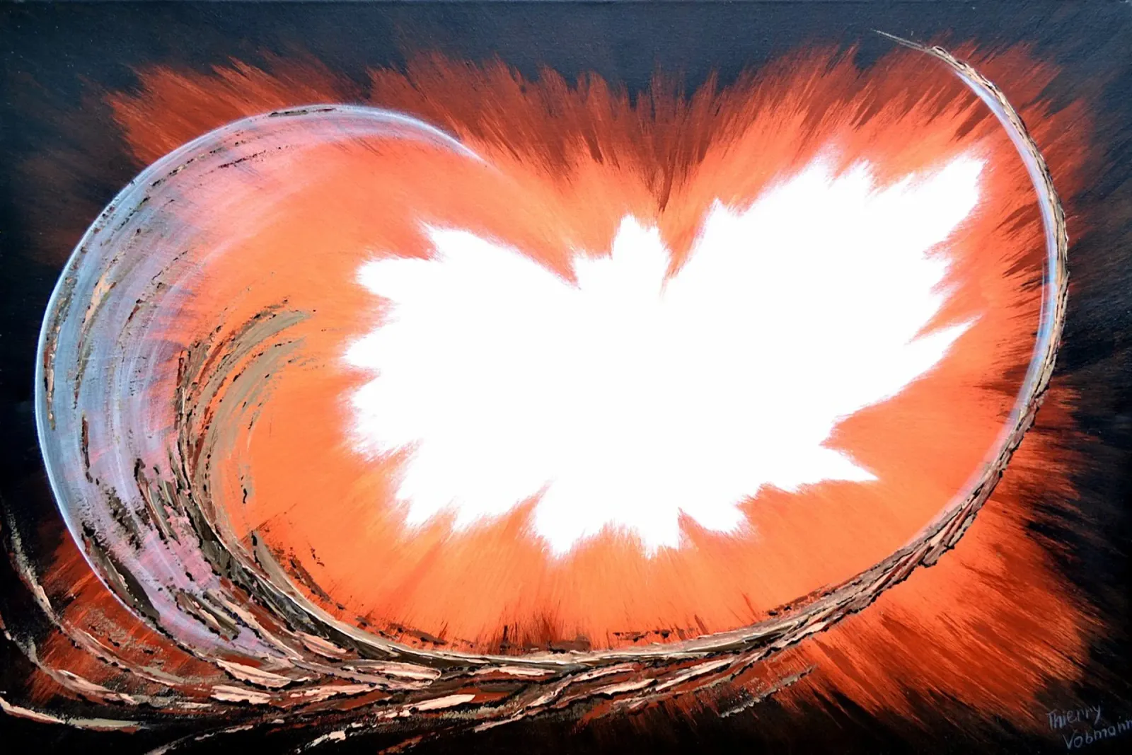 THE KISS OF DOVES. canvas with Floater frame by Thierry Vobmann Abstract painting