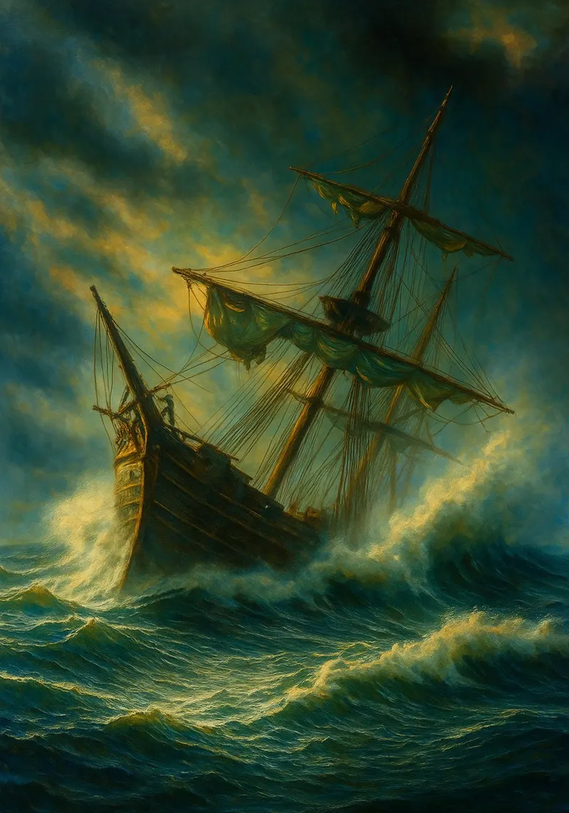 Le navire Pinisi a été frappé par des vagues de tempête view photography toile avec Caisse américaine de landtengs