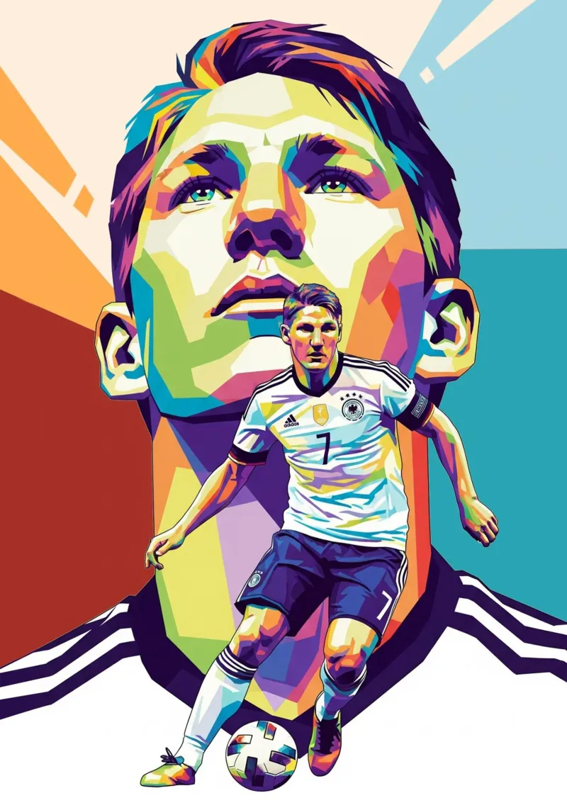 Ritratto pop art di Bastian Schweinsteiger poster con telaio in alluminio da Hantamrata