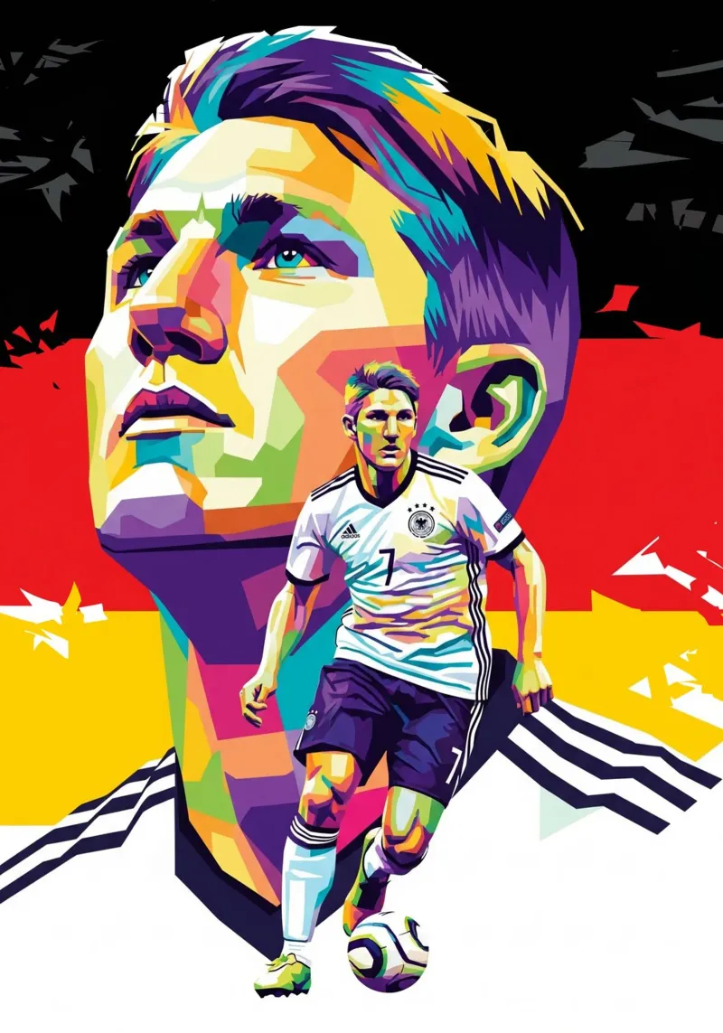Bastian Schweinsteiger bunte Pop-Art Leinwand mit Schattenfugenrahmen von Hantamrata
