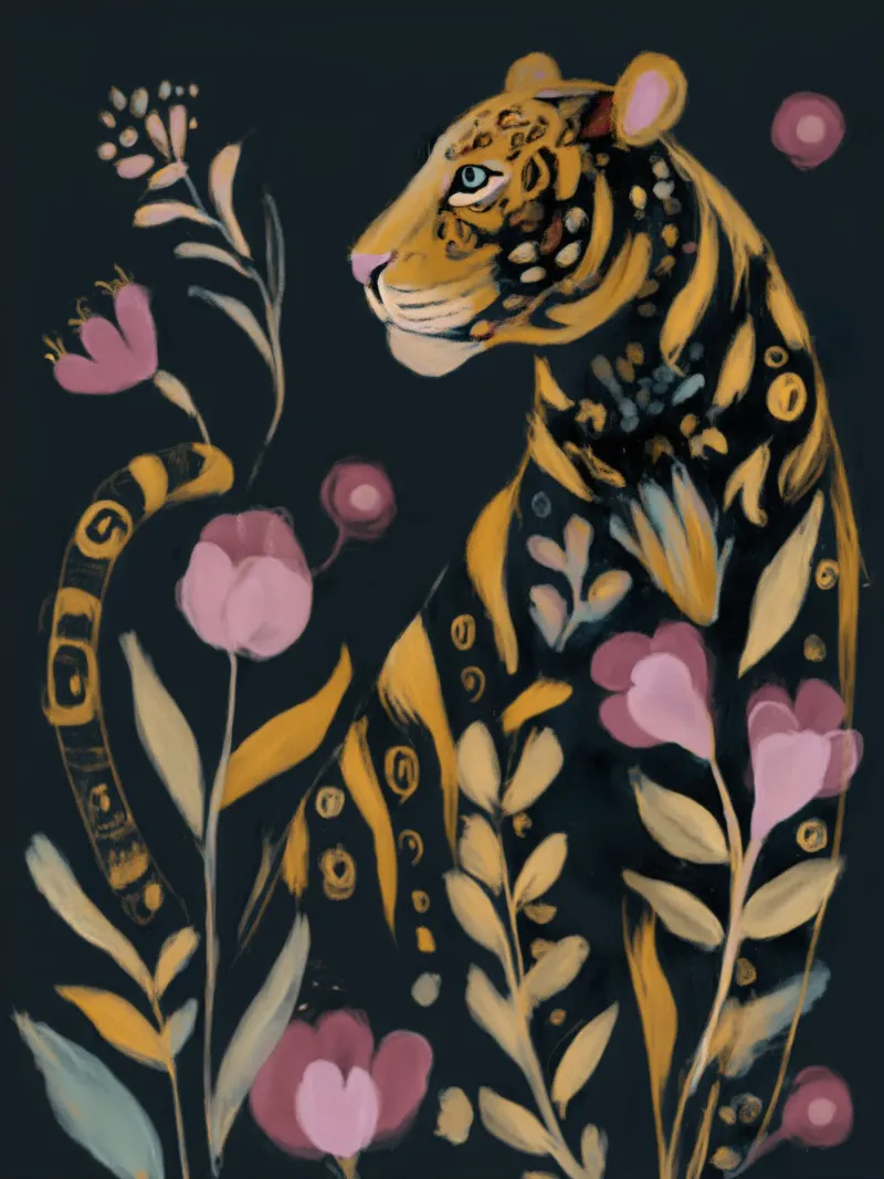 Fiore di tigre | Gesso pastello botanico scuro poster da Autofocus