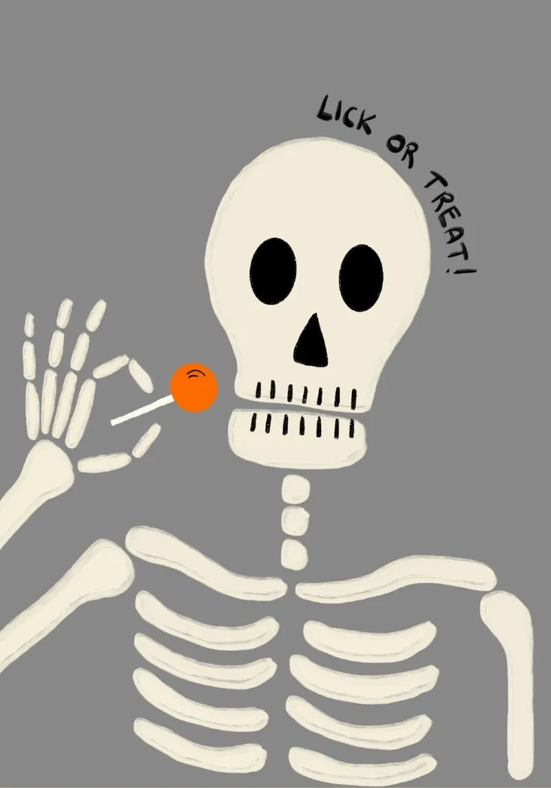 Poster lecca-lecca con scheletro Lick or Treat tela con Cornice a cassetta da vintagepod