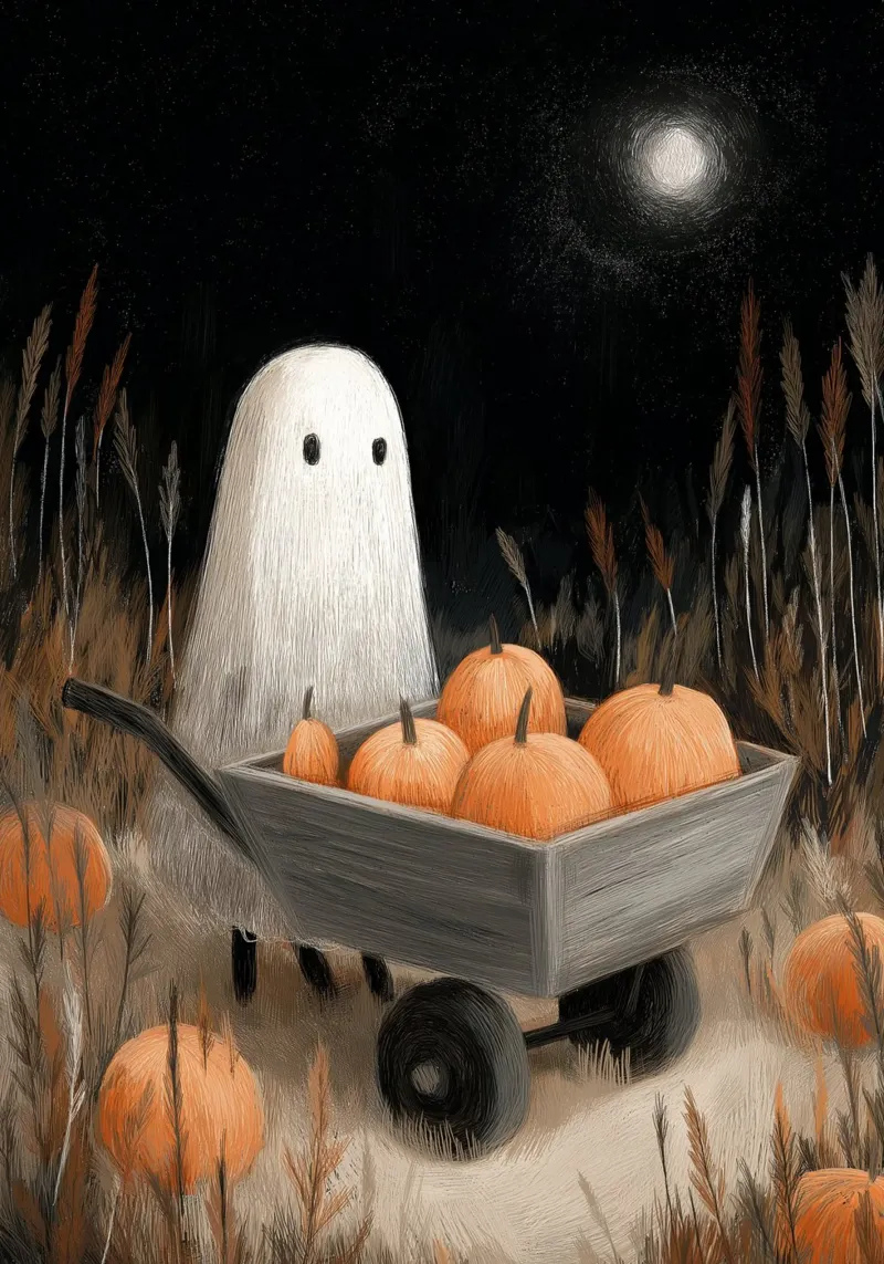 Poster con zucca fantasma e luna di raccolto poster da vintagepod