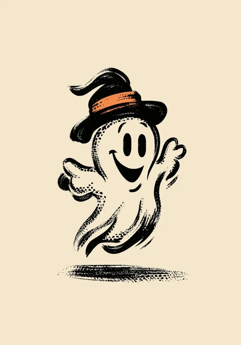 Felice fantasma cappello da strega poster retrò di Halloween poster da vintagepod