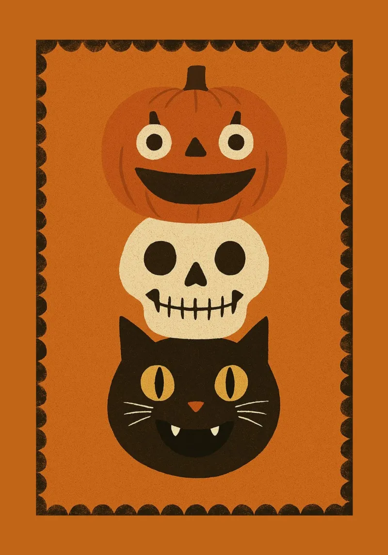Cute Pumpkin, Skull & Cat Halloween Stack poster by vintagepod