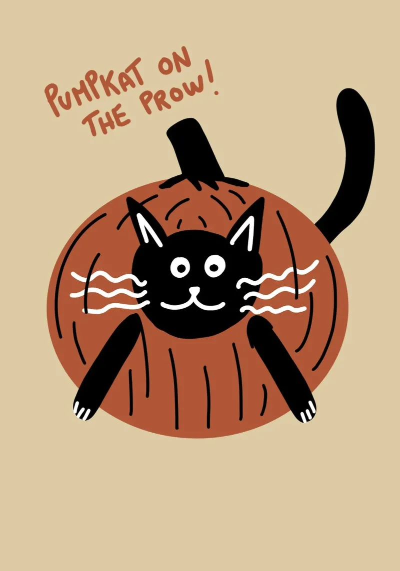 Zucca a caccia, gatto carino di Halloween poster con telaio in alluminio da vintagepod