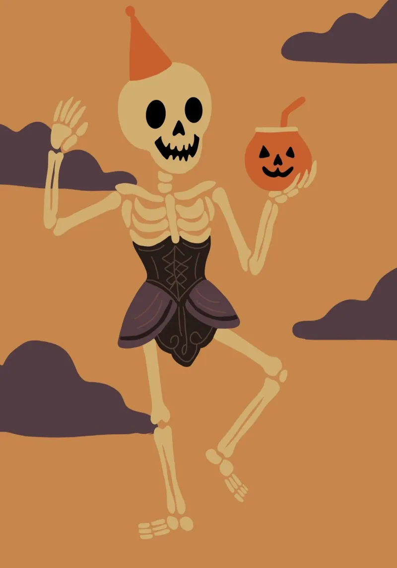 Carino Scheletro Party Girl Halloween Art poster da vintagepod