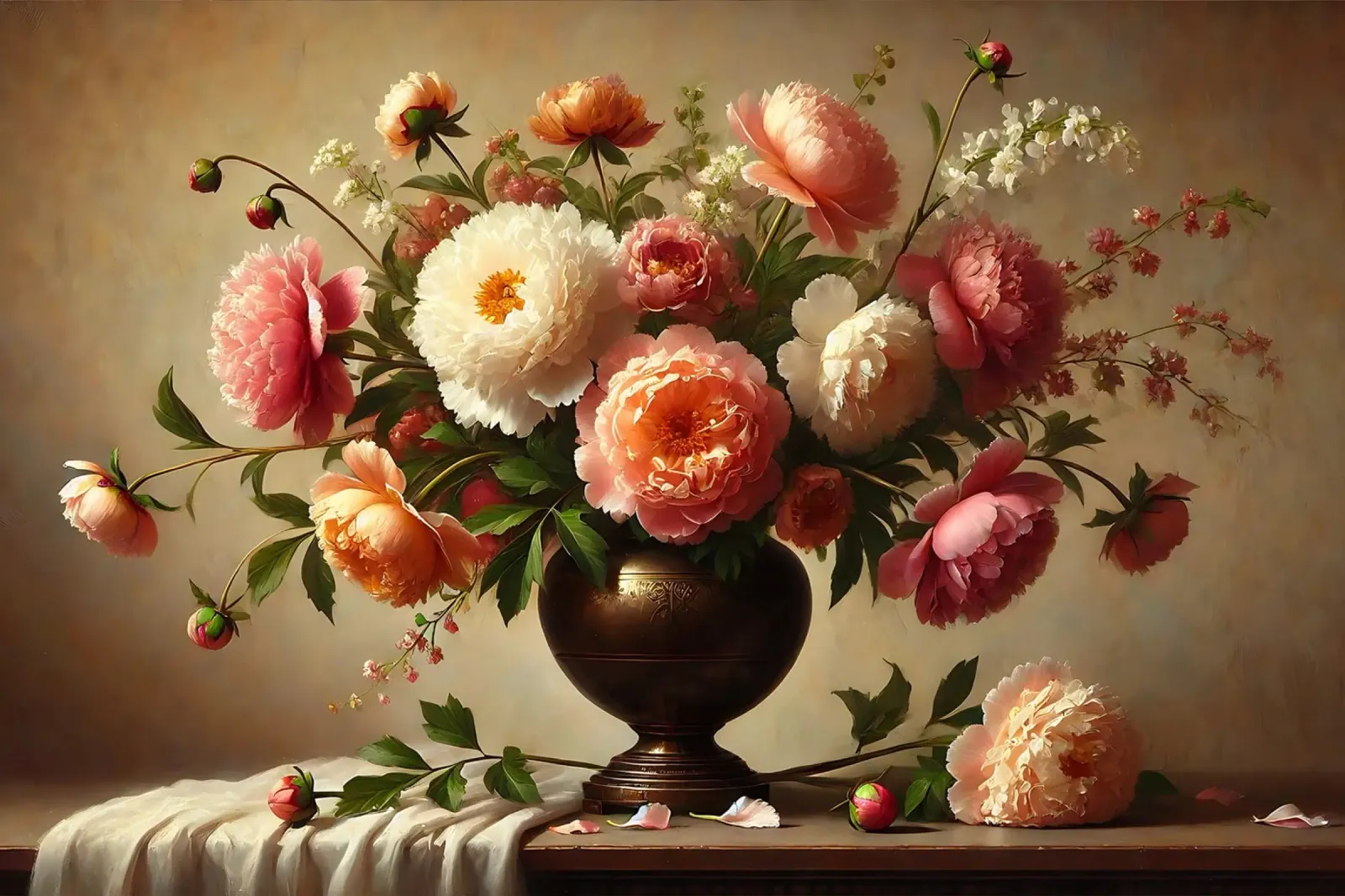 Pittura vittoriana di peonie tela con Cornice a cassetta da VintageBotanics