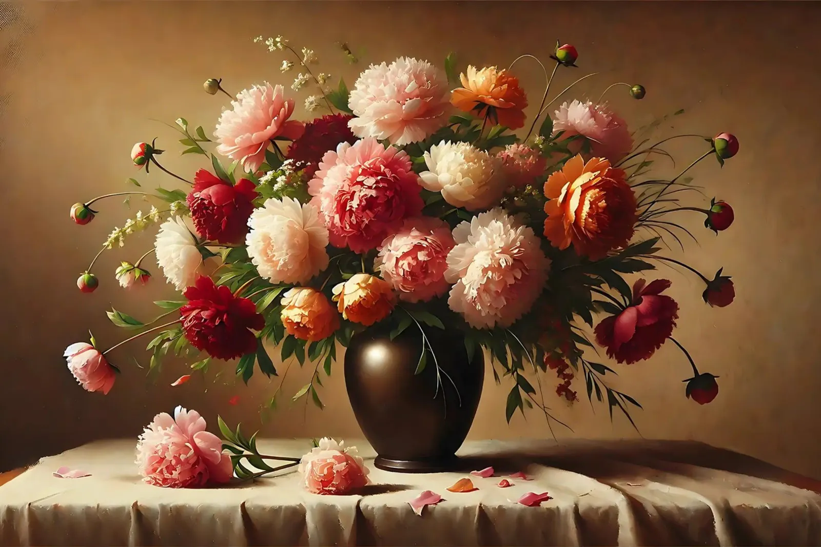 Bouquet di peonie vittoriane poster con telaio in plastica da VintageBotanics