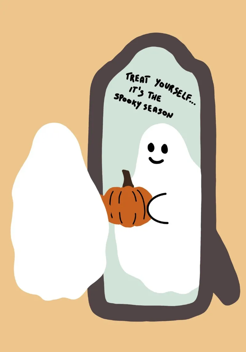 Poster "Regalati un fantasma e una zucca" - Decorazione di Halloween poster con telaio in alluminio da vintagepod