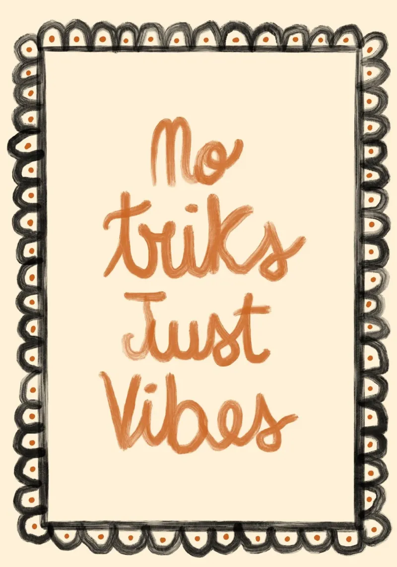 "Keine Tricks, nur Vibes" Halloween Wandkunstdruck Leinwand mit Schattenfugenrahmen von vintagepod