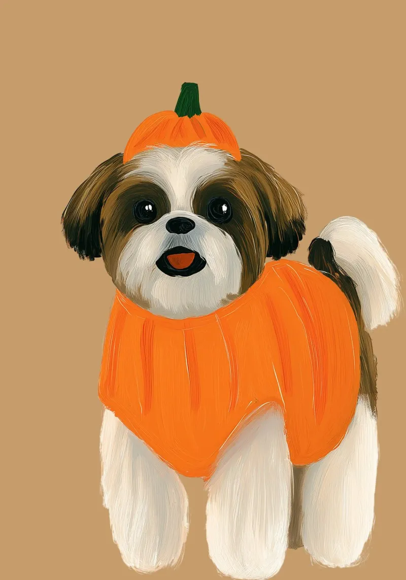 Niedlicher Shih Tzu Kürbis Kostüm Kunstdruck Leinwand mit Schattenfugenrahmen von vintagepod