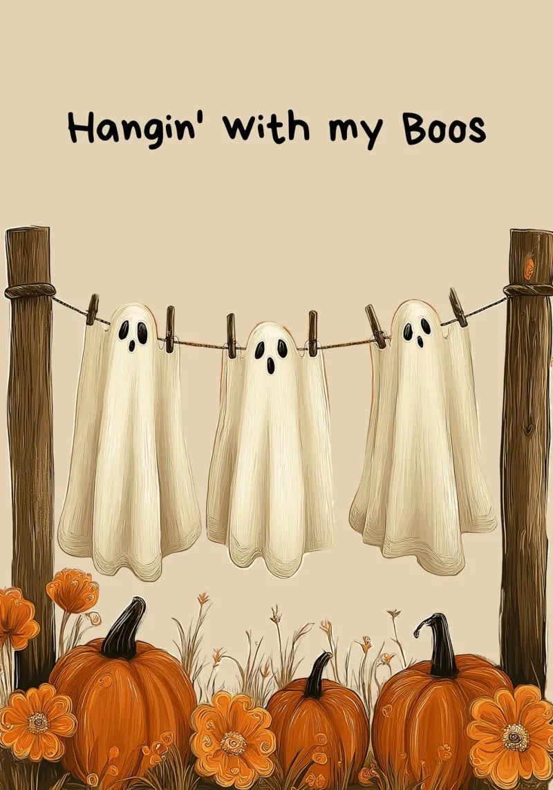 "Hangin' with my Boos" Halloween Kunstdruck Leinwand mit Schattenfugenrahmen von vintagepod