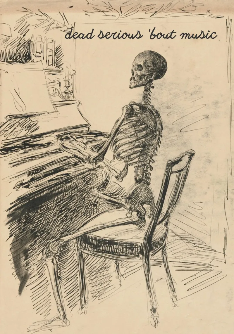 "Dead Serious 'Bout Music" Skelet Pianokunst canvas met Baklijst van vintagepod