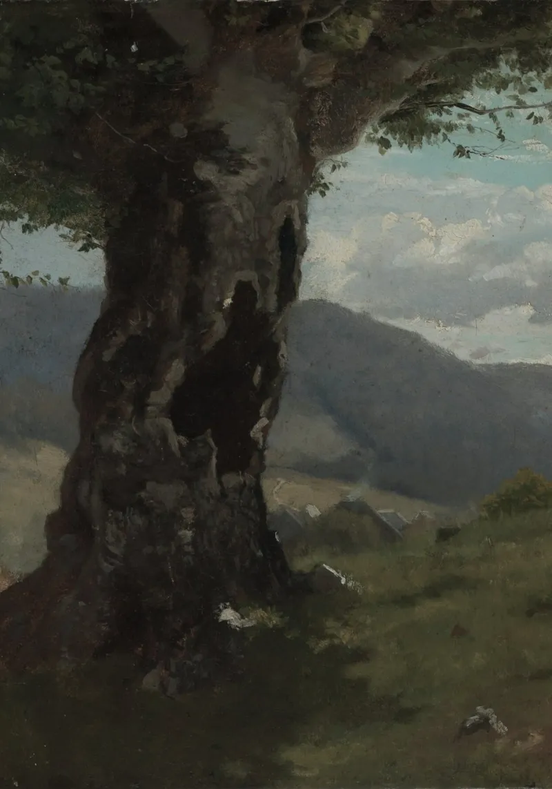 Rustic Hollow Tree & Moody Landscape Art canvas by vintagepod