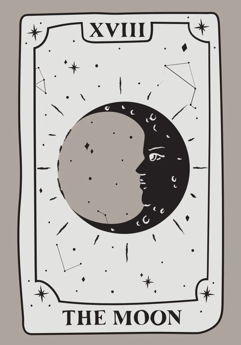The Moon Tarot Card Art - Celestial & Minimalist Decor canvas with Floater frame by vintagepod
