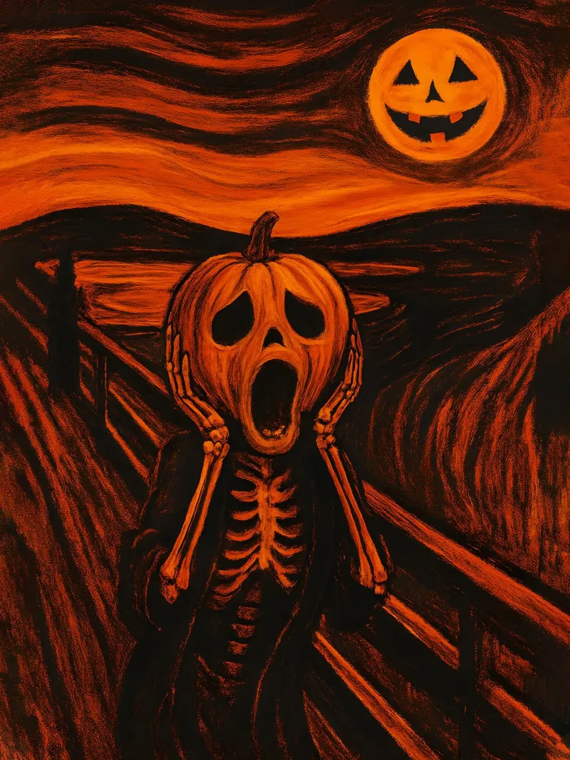 Arte della zucca con urlo di Halloween poster con telaio in alluminio da 🥝 KIWI STORE