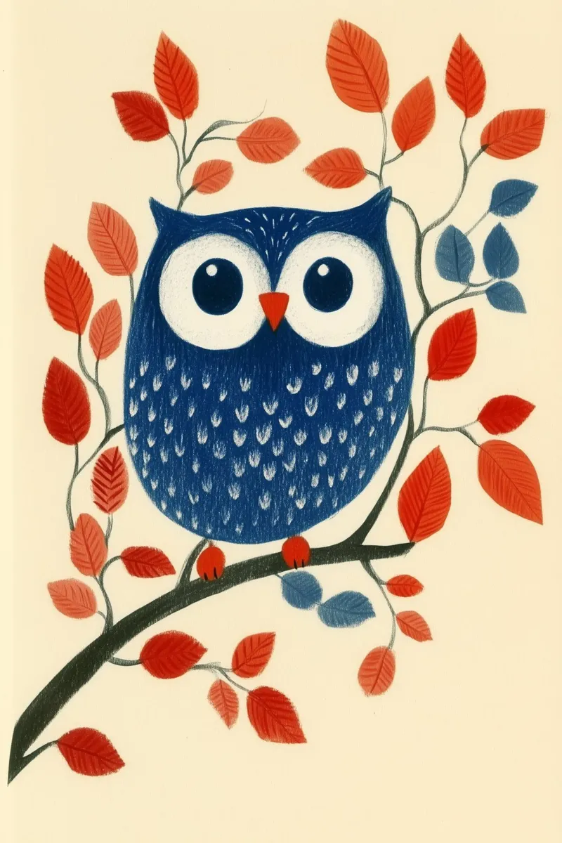 Gufo blu poster con telaio in plastica da Curious Canvas