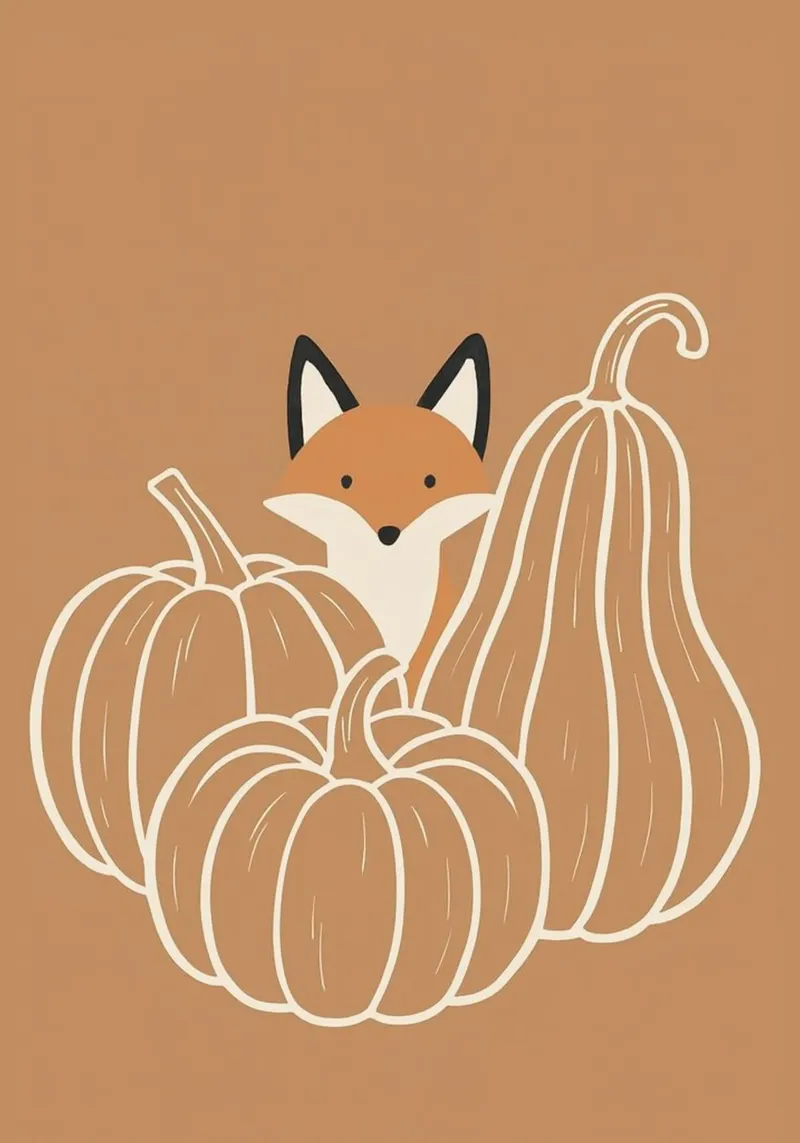 Niedlicher Fuchs und Kürbisse Herbst Boho Wandkunst Poster mit Kunststoffrahmen von vintagepod
