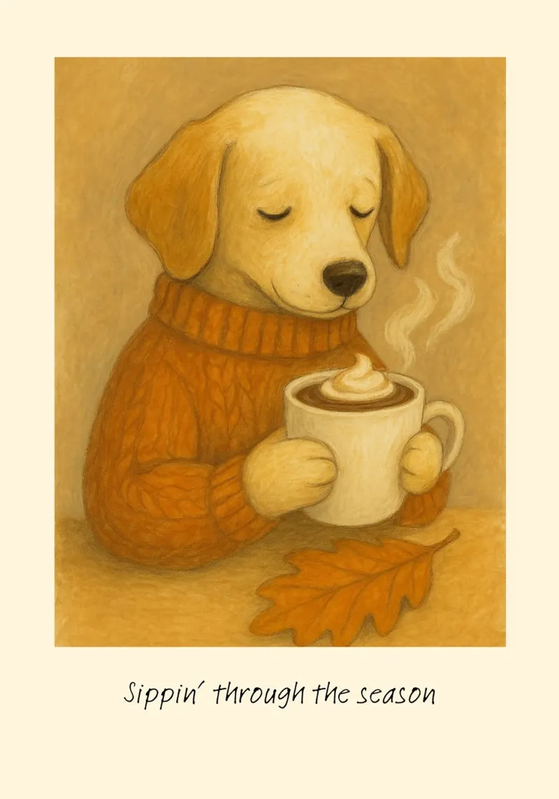 Sippin' door het seizoen Hond & Koffie Print canvas met Baklijst van vintagepod