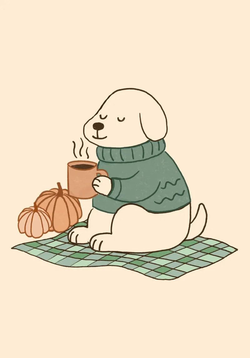 Gezellige hond en pompoenen herfst esthetische muur kunst canvas met Baklijst van vintagepod