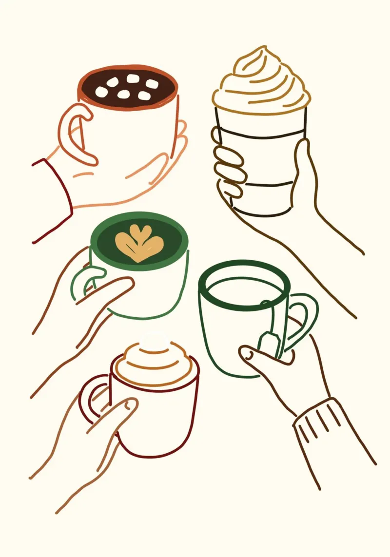 Poster Line Art Mani che tengono un drink accogliente tela con Cornice a cassetta da vintagepod