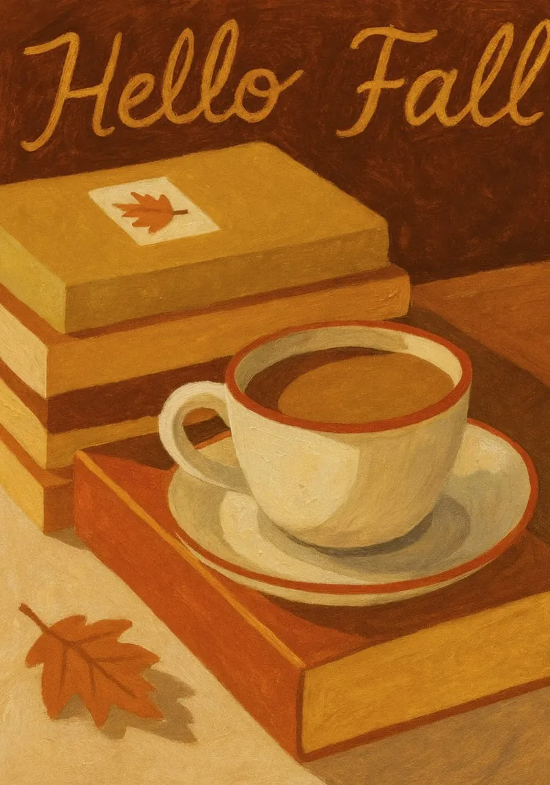 Arte da parete Hello Fall Cozy Books and Coffee tela con Cornice a cassetta da vintagepod
