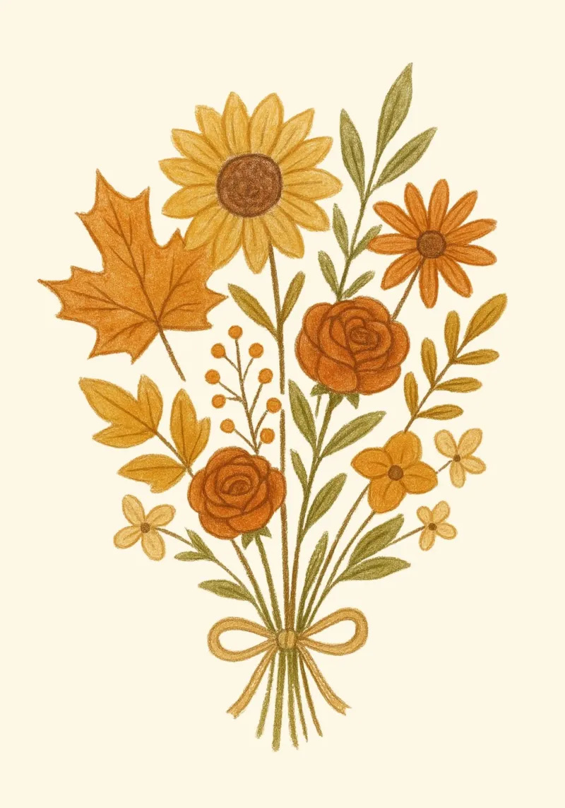 Bouquet floral d'automne Feuilles d'automne Tournesol Art Print toile avec Caisse américaine de vintagepod
