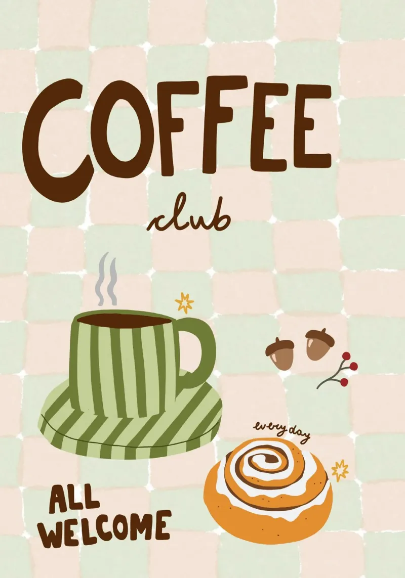 Coffee Club All Welcome Cafe Poster Print lienzo con Marco flotante de vintagepod