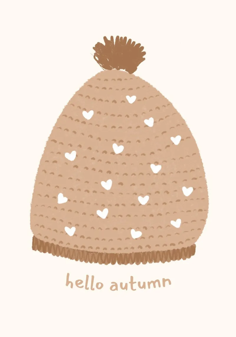 Hello Autumn Beanie lavorato a maglia con stampa di cuori tela con Cornice a cassetta da vintagepod