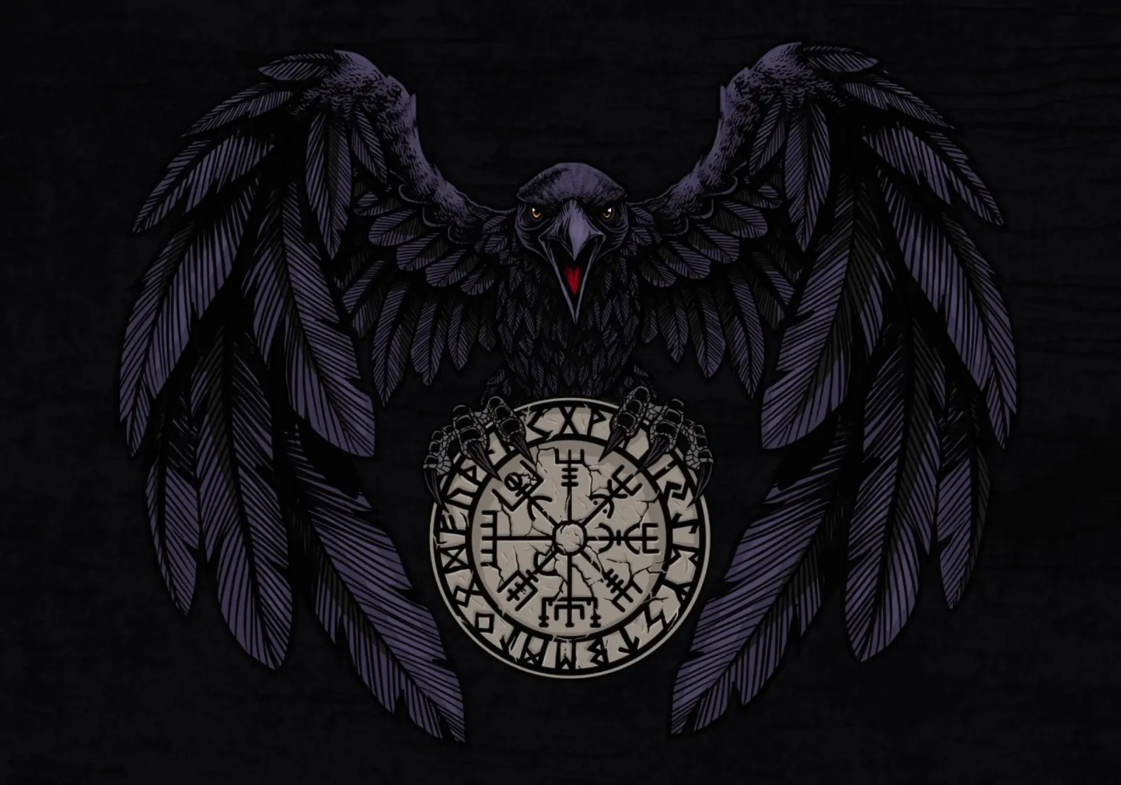 Raven e Vegvisir tela con Cornice a cassetta da pixelbull - medieval art and more