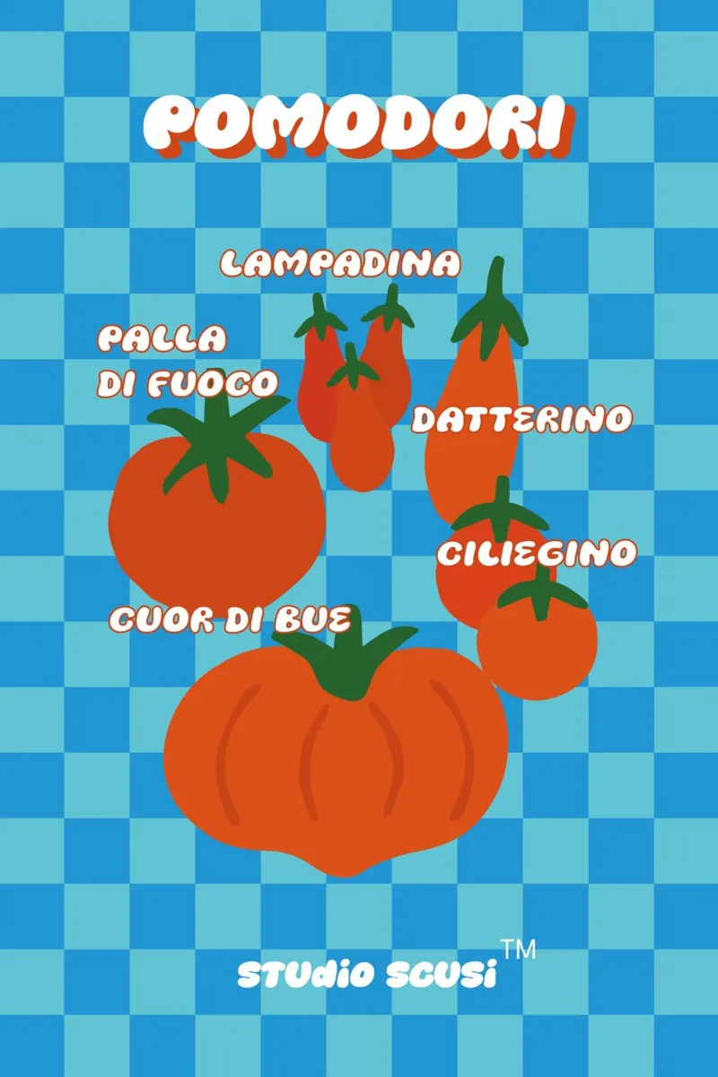 Tomato Types Italian - Pomodoro poster con telaio in plastica da studio scusi