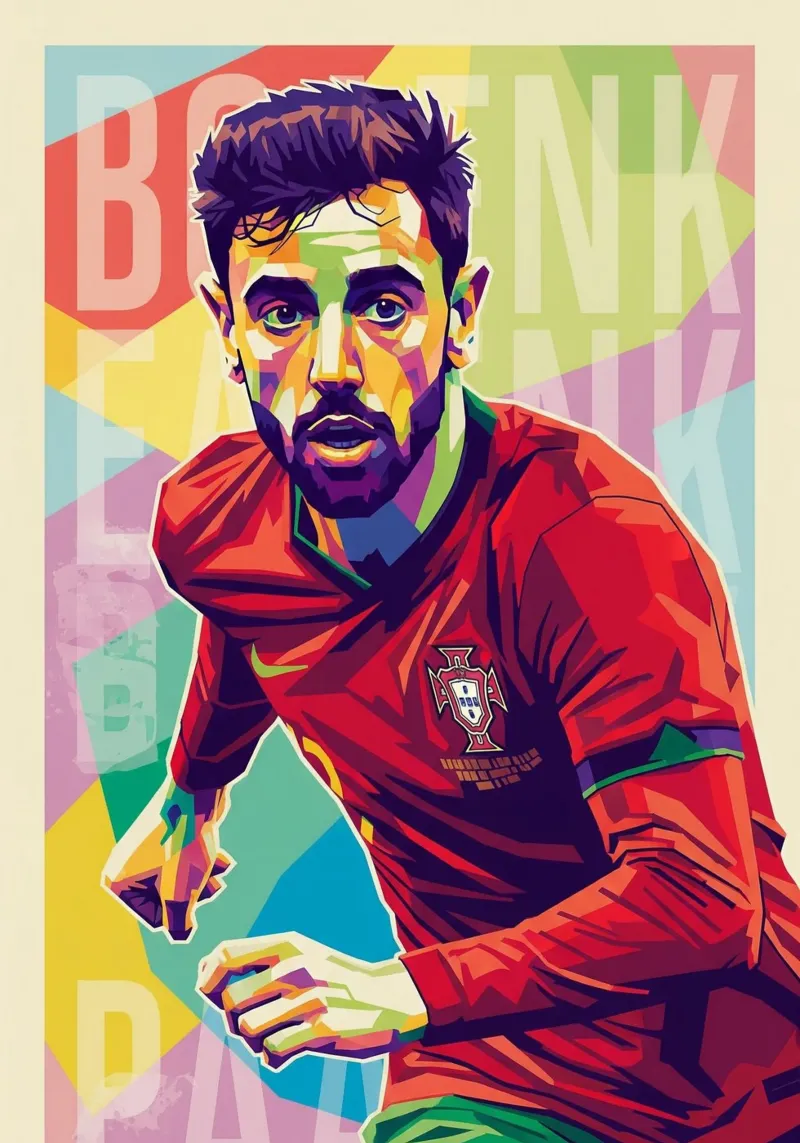 Bruno Fernandes ritratto pop art tela con Cornice a cassetta da Hantamrata