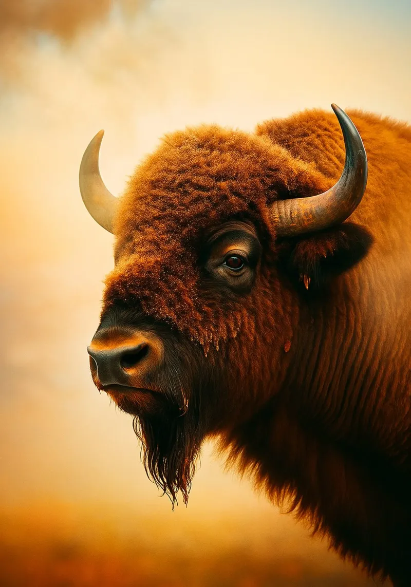 bison face animal photography canvas with Floater frame by raflessia