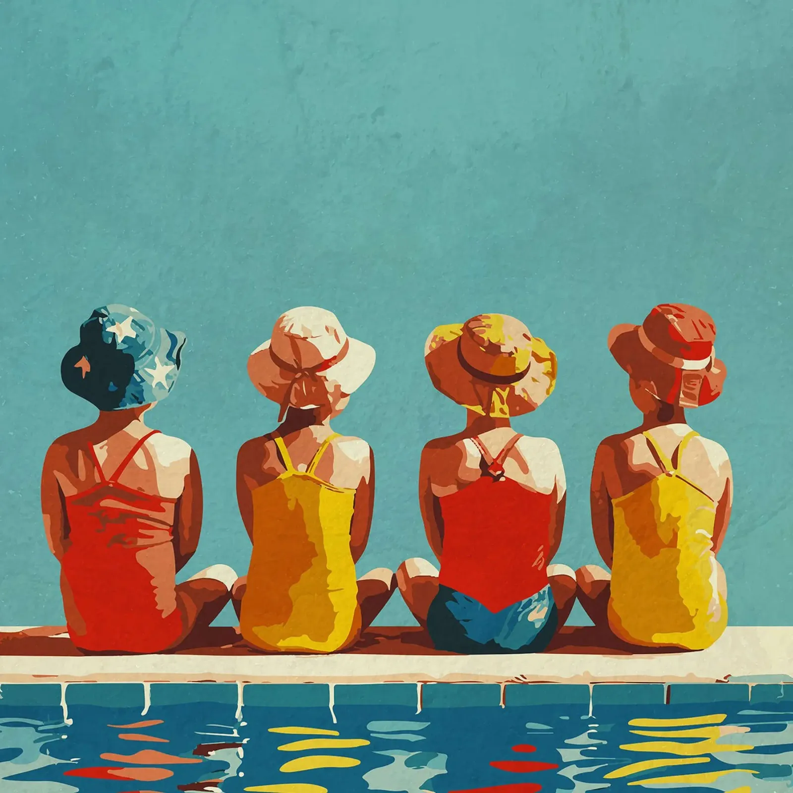 Ragazze in piscina poster con telaio in plastica da Rita
