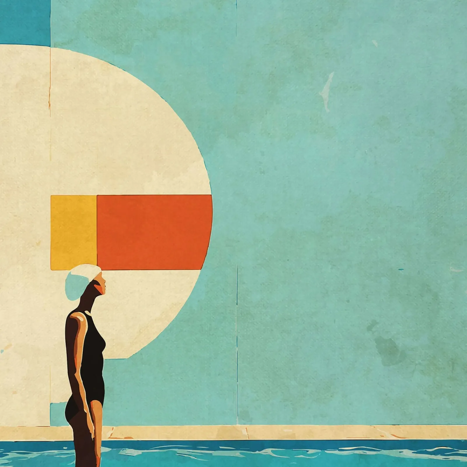 Piscina di metà secolo poster con telaio in legno da Rita