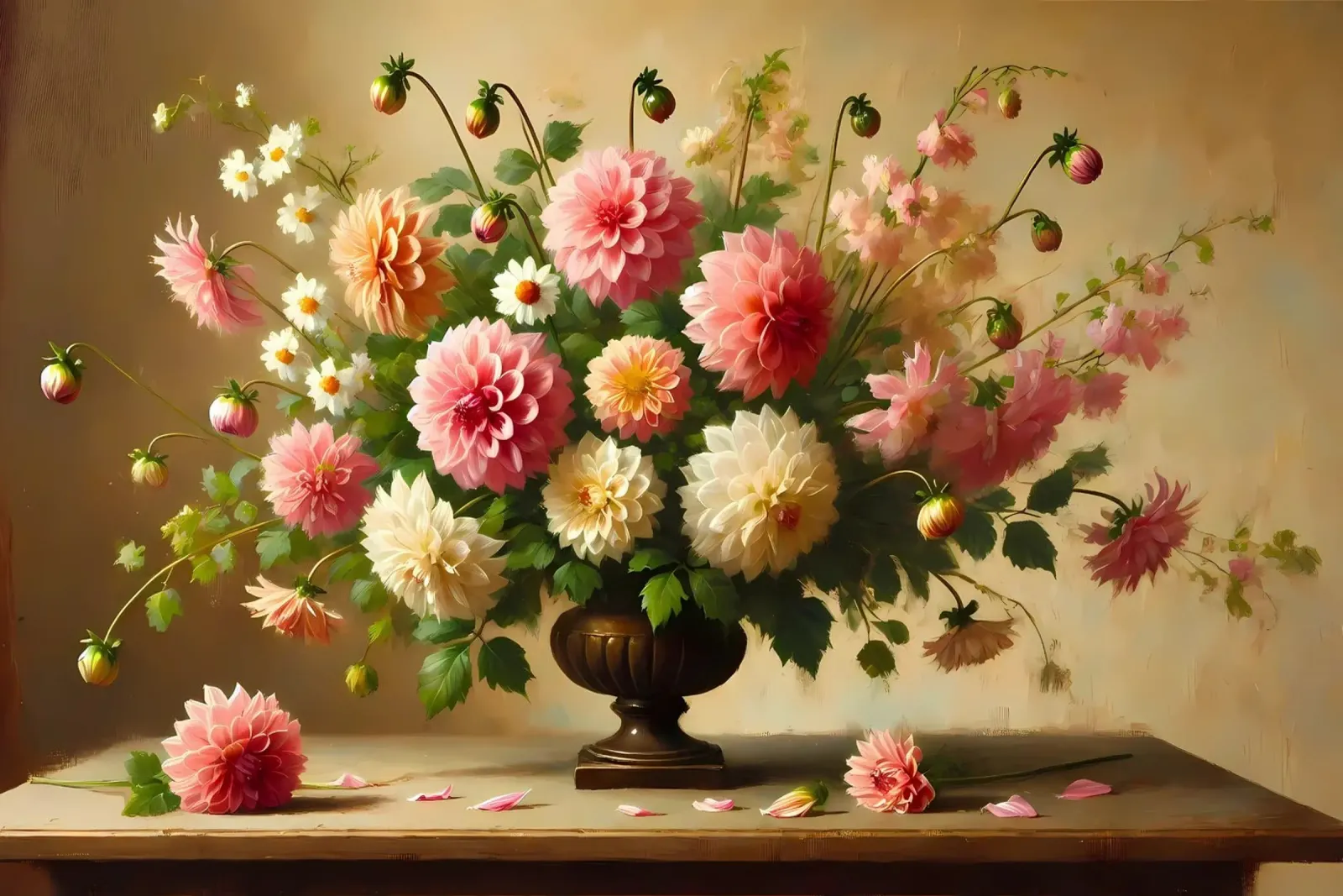 Victorian Dahlia Bouquet canvas with Floater frame by VintageBotanics