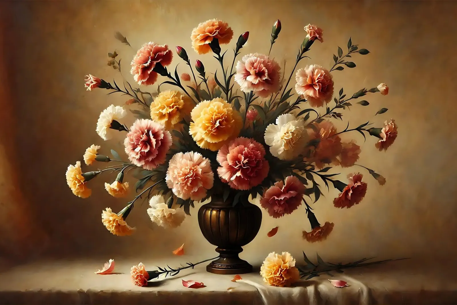 Bouquet di garofani vittoriano poster con telaio in alluminio da VintageBotanics