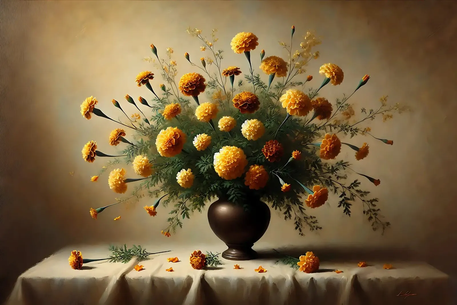 Bouquet di calendule vittoriane poster con telaio in legno da VintageBotanics