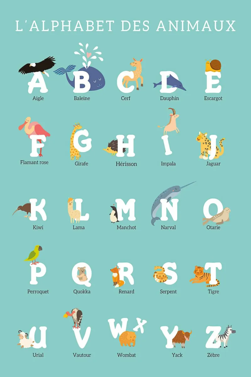 Alphabet der Tiere Französisch Leinwand mit Schattenfugenrahmen von MelisaArt