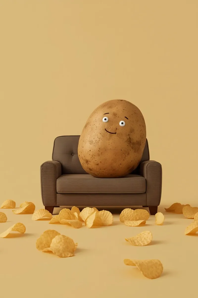 Potato Lounging on a Couch With Chips Around tela con Cornice a cassetta da DesignDoodle