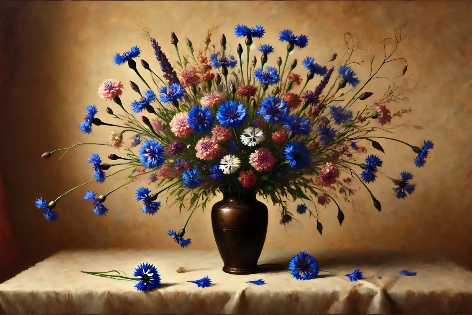 Bouquet di fiordalisi vittoriano poster con telaio in legno da VintageBotanics