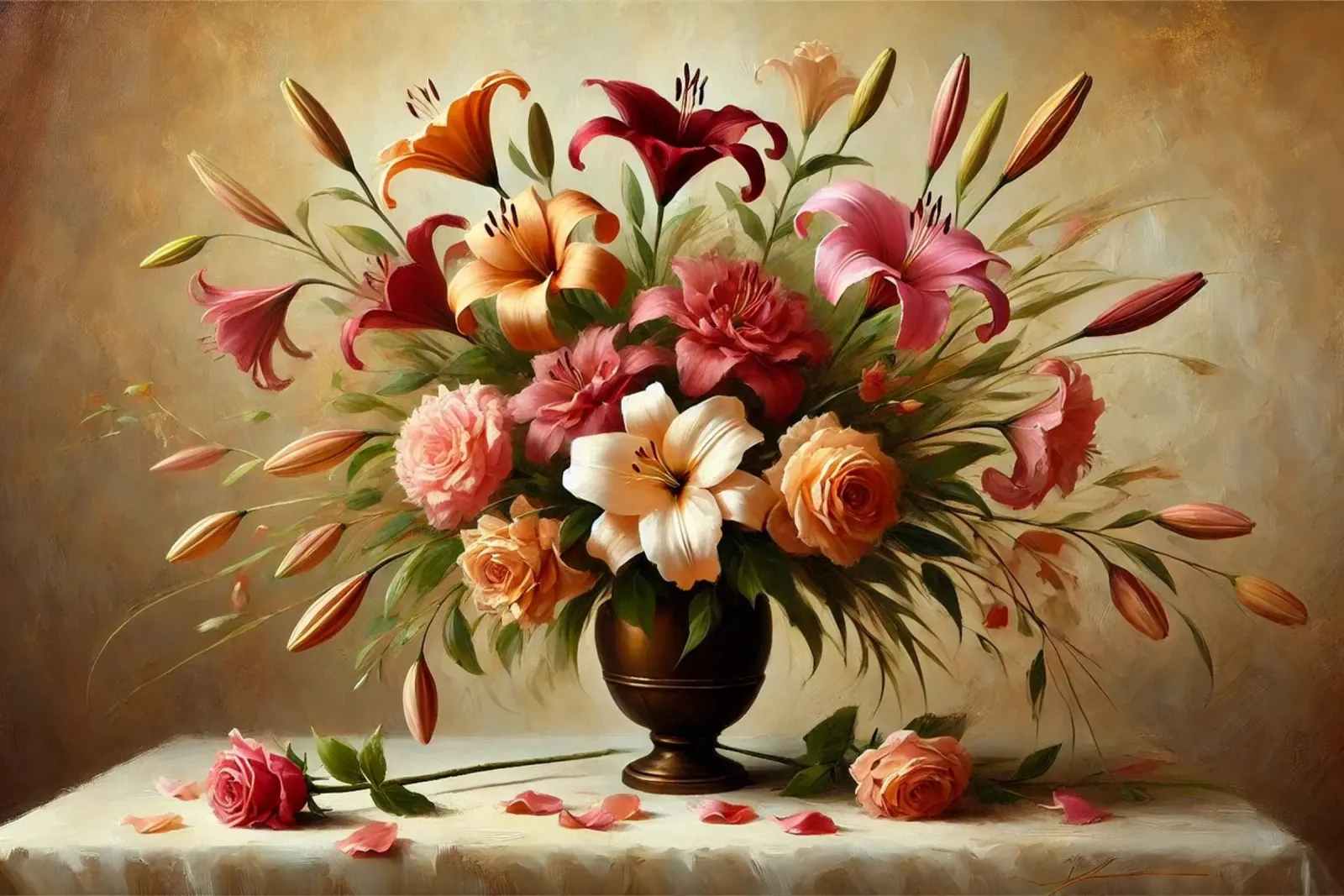 Bouquet di gigli vittoriani poster con telaio in plastica da VintageBotanics