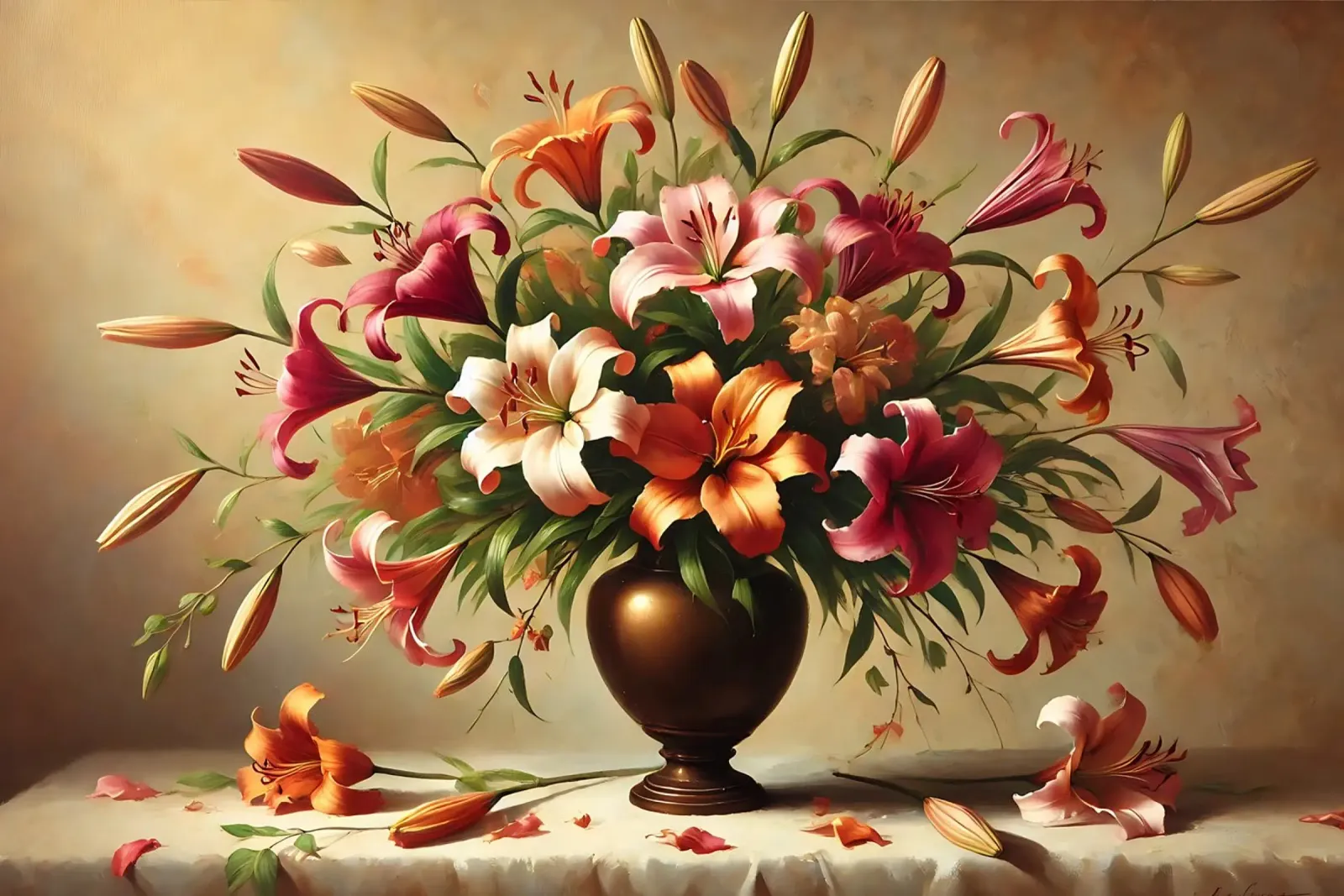 Bouquet di gigli vittoriani poster con telaio in plastica da VintageBotanics