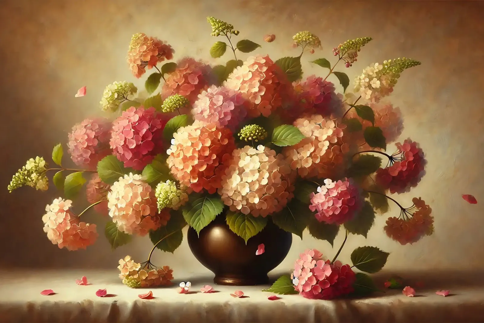 Bouquet di ortensie vittoriane poster con telaio in legno da VintageBotanics