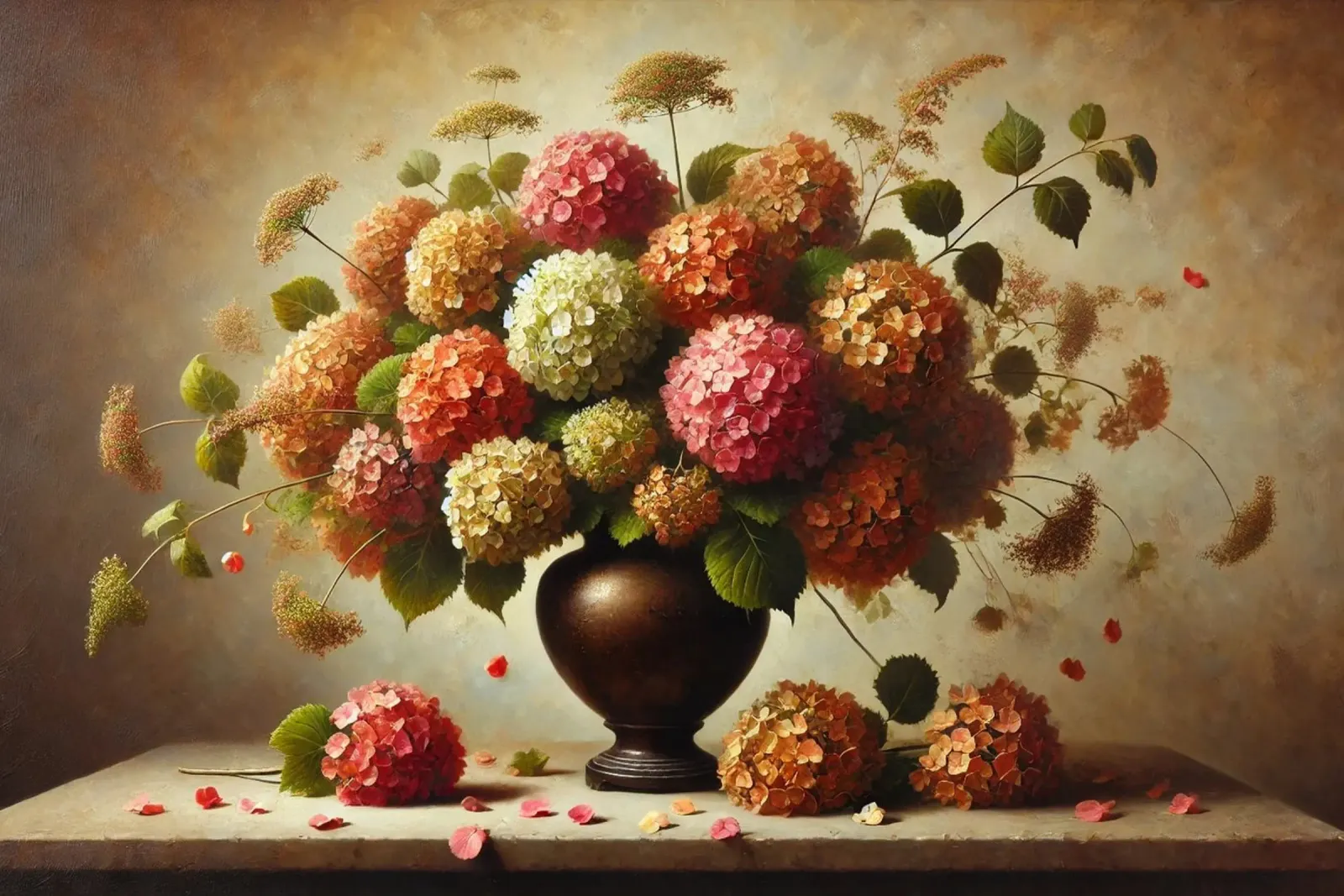 Victorian Hydrangea Bouquet Leinwand mit Schattenfugenrahmen von VintageBotanics